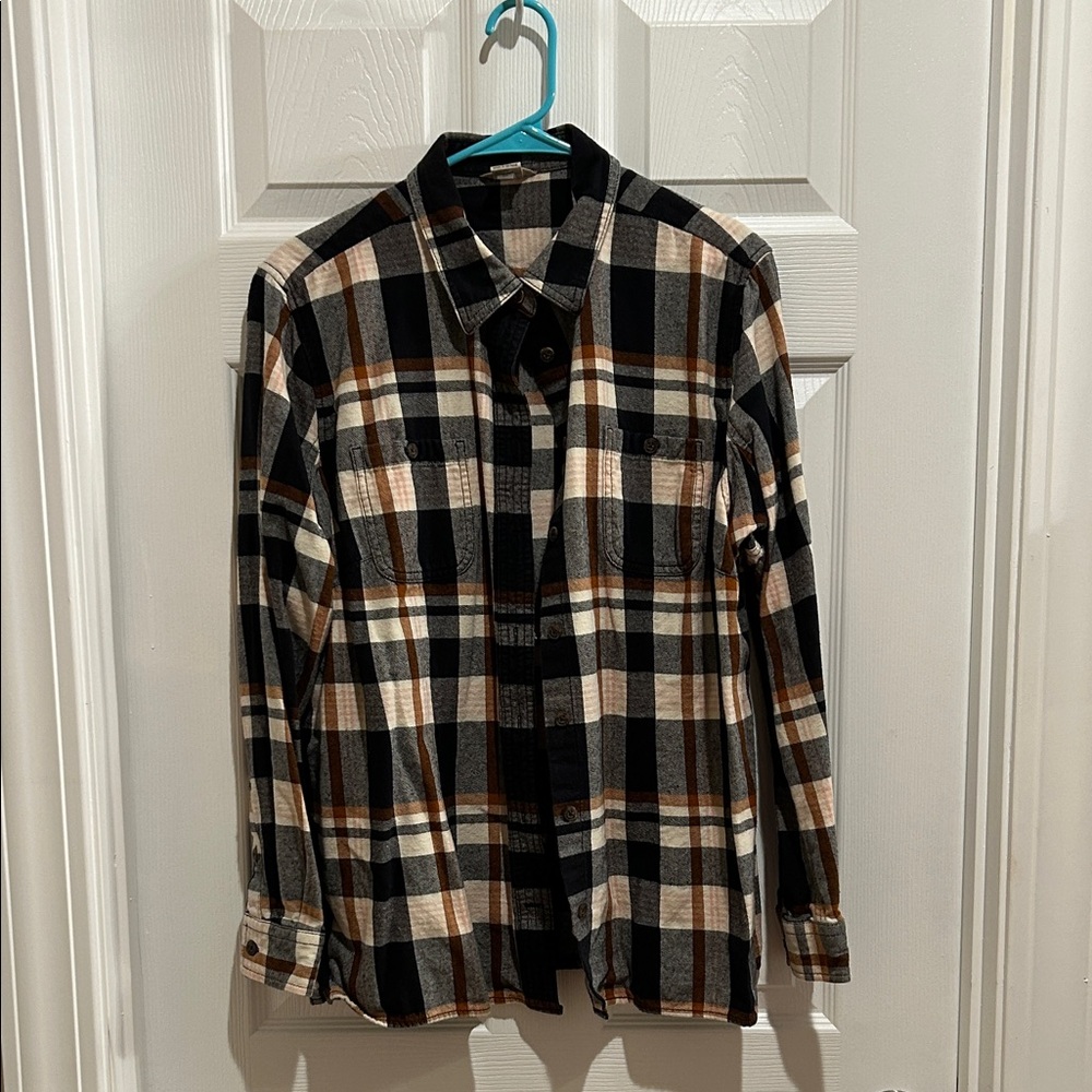 Duluth Trading Co Black and White Checkered Flannel Shirt